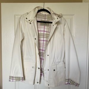 White Burberry pink plaid raincoat!